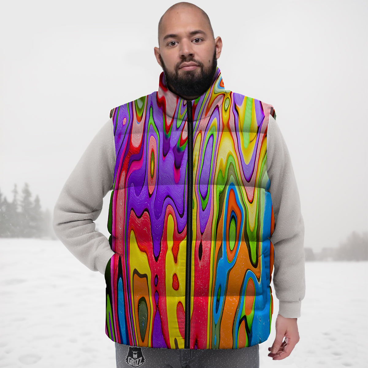 Psychedelic Colorful Print Down Vest