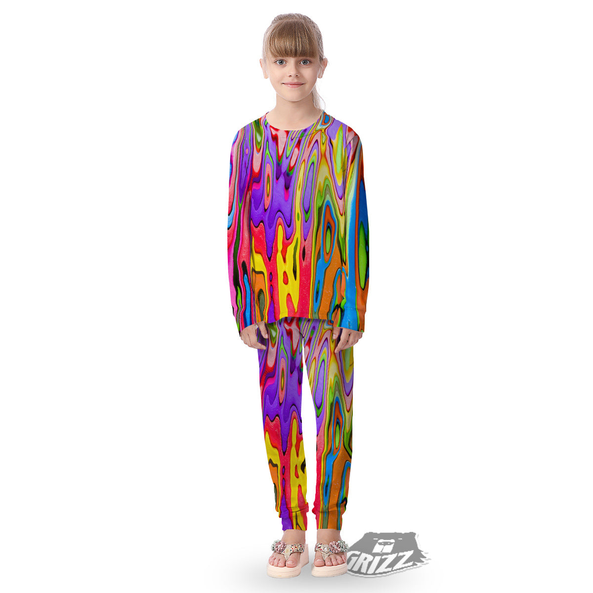 Psychedelic Colorful Print Kid's Pajamas-grizzshop