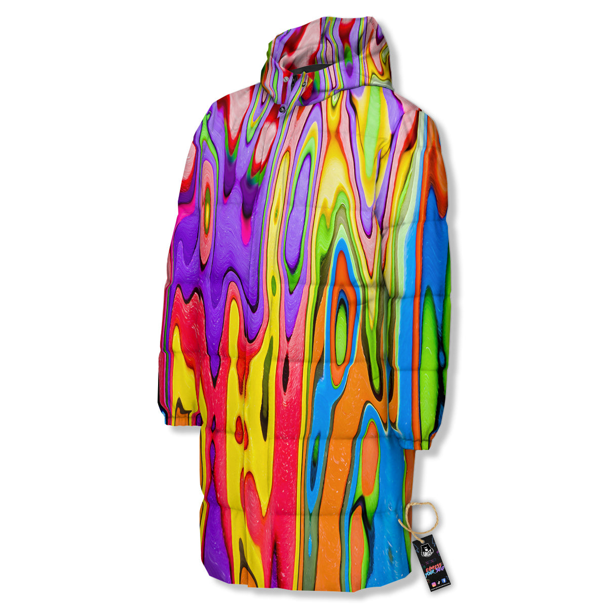Psychedelic Colorful Print Long Down Jacket-grizzshop