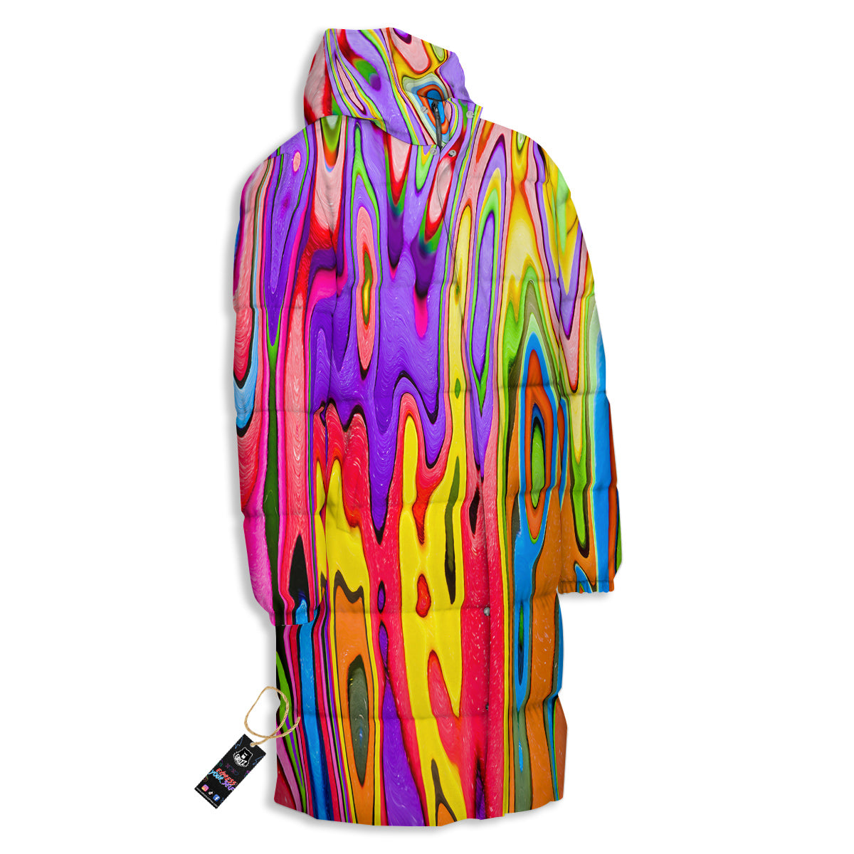 Psychedelic Colorful Print Long Down Jacket-grizzshop