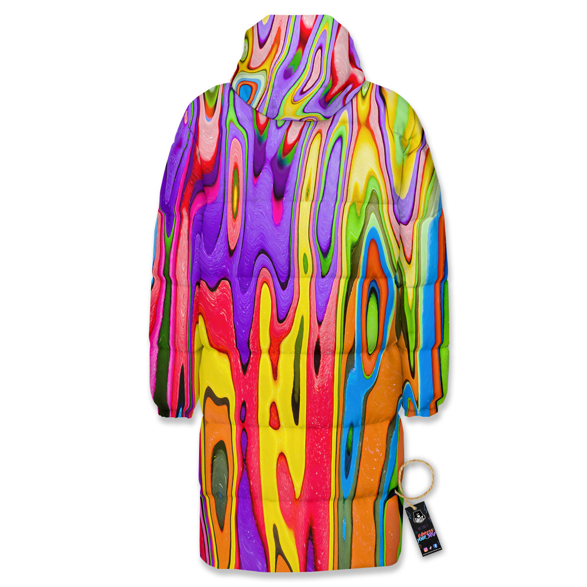 Psychedelic Colorful Print Long Down Jacket-grizzshop