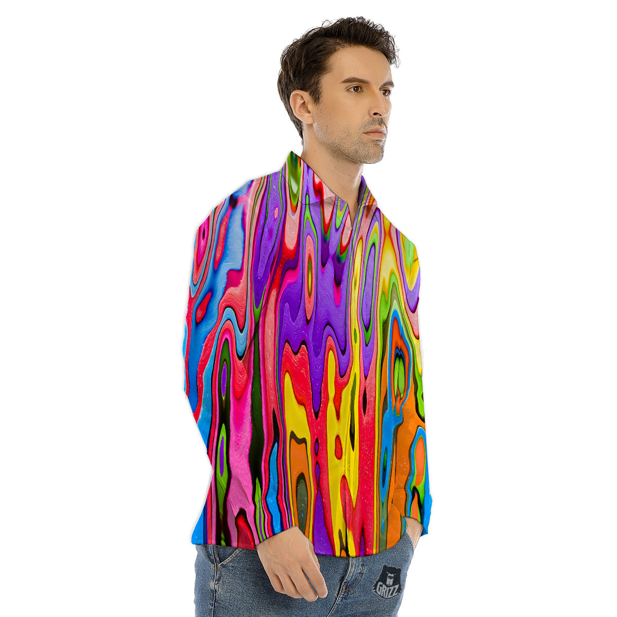 Psychedelic Colorful Print Men's Dress Shirts-grizzshop