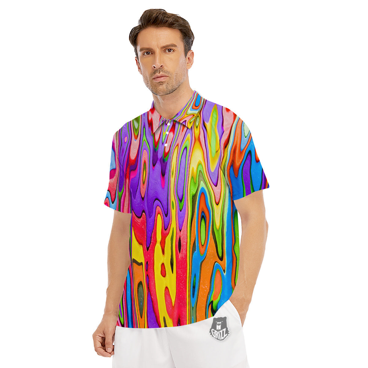 Psychedelic Colorful Print Men's Golf Shirts-grizzshop