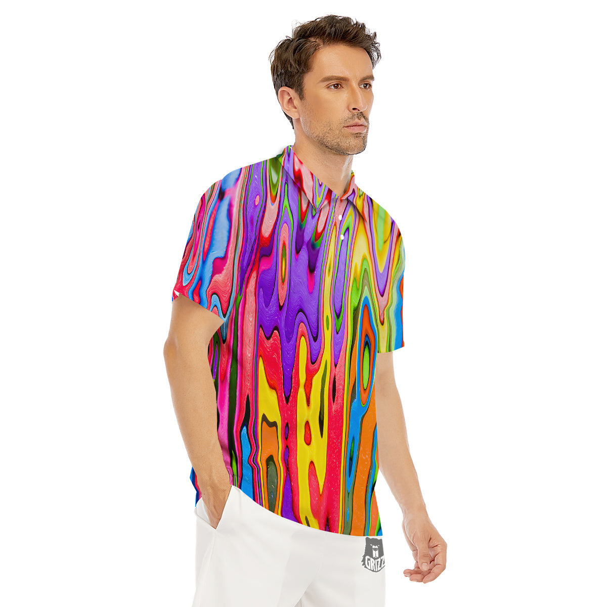 Psychedelic Colorful Print Men's Golf Shirts-grizzshop