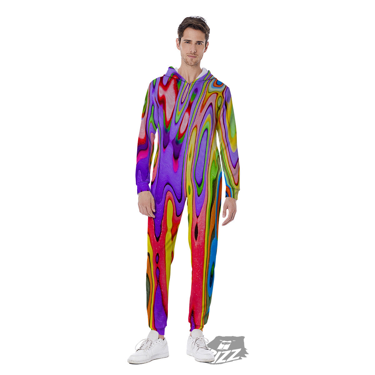 Psychedelic Colorful Print Men's Jumpsuit-grizzshop