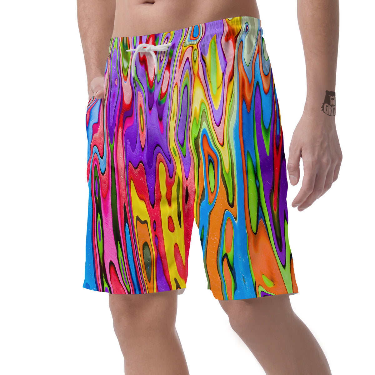 Psychedelic Colorful Print Men's Shorts-grizzshop