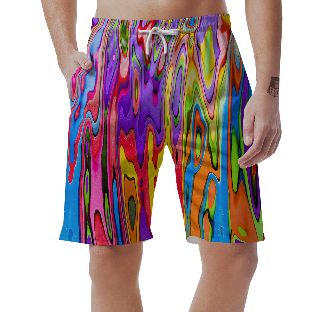 Psychedelic Colorful Print Men's Shorts-grizzshop