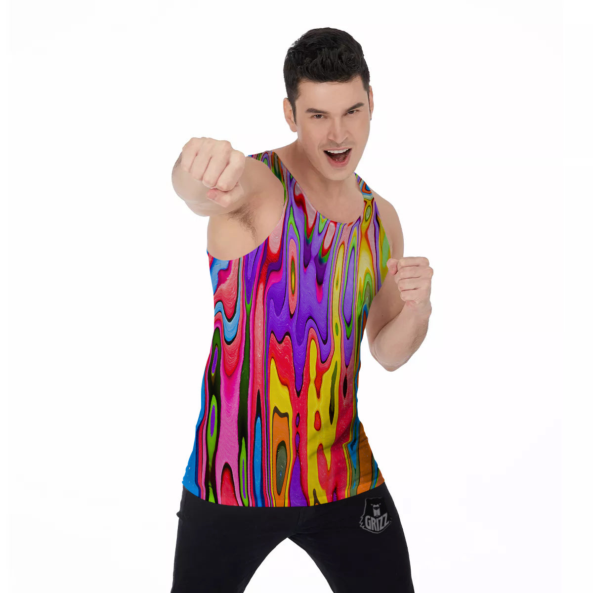 Psychedelic Colorful Print Men's Tank Top-grizzshop