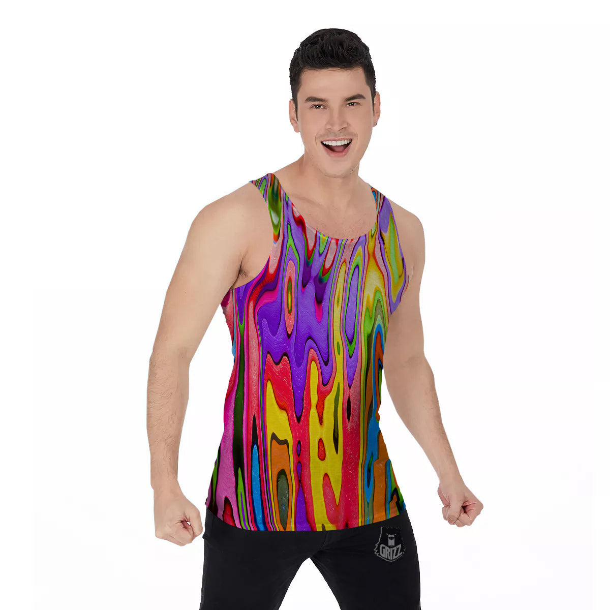 Psychedelic Colorful Print Men's Tank Top-grizzshop