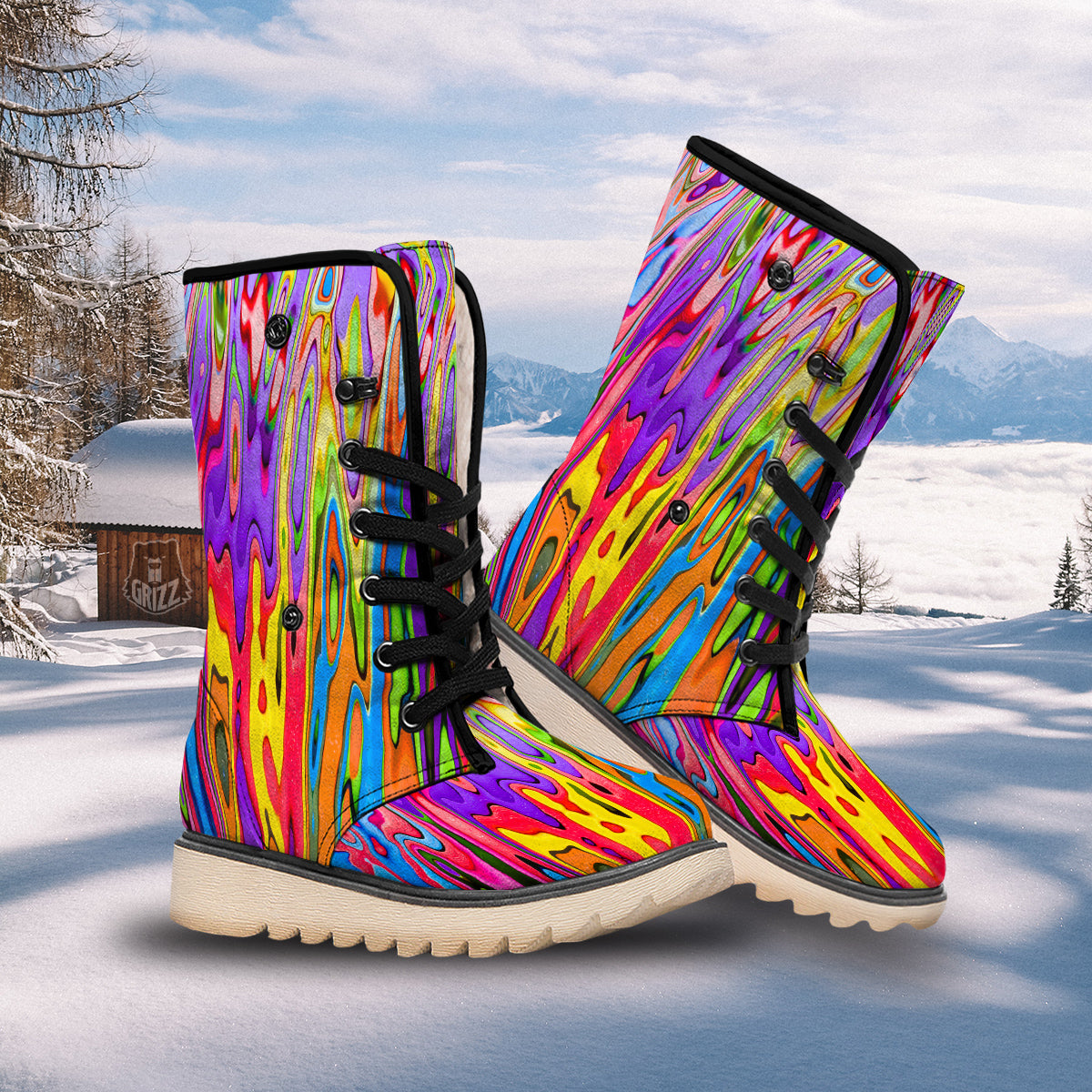 Psychedelic Colorful Print Snow Boots-grizzshop