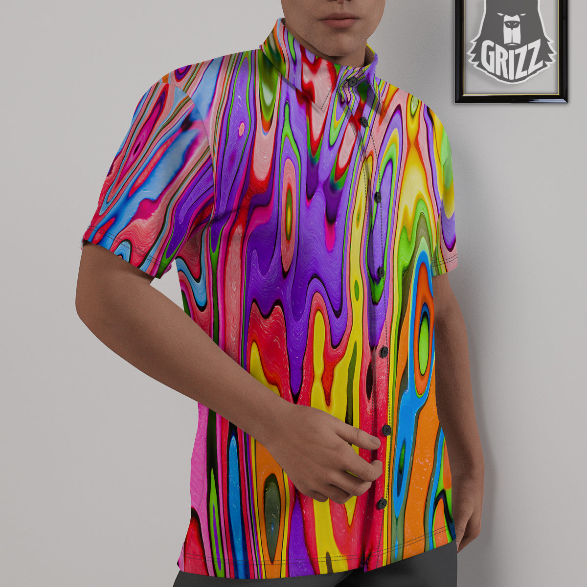 Psychedelic Colorful Print Untucked Shirts-grizzshop