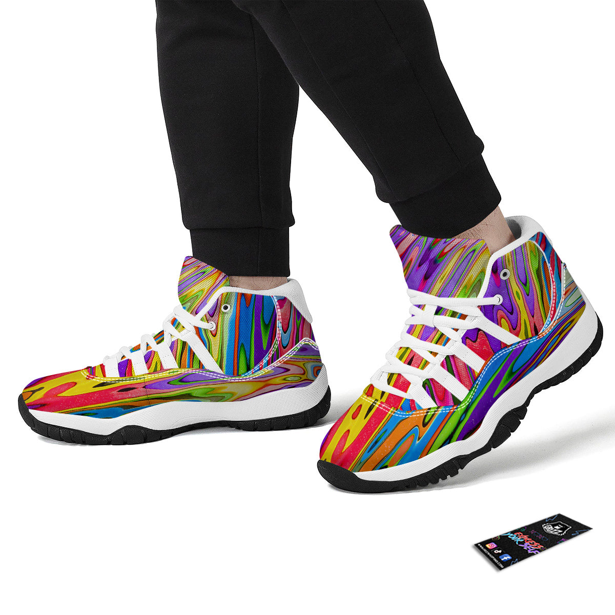 Psychedelic Colorful Print White Bball Shoes-grizzshop