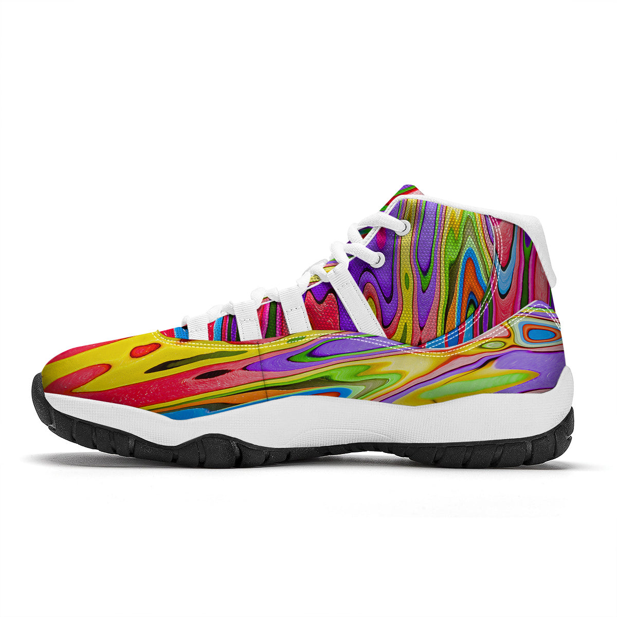 Psychedelic Colorful Print White Bball Shoes-grizzshop