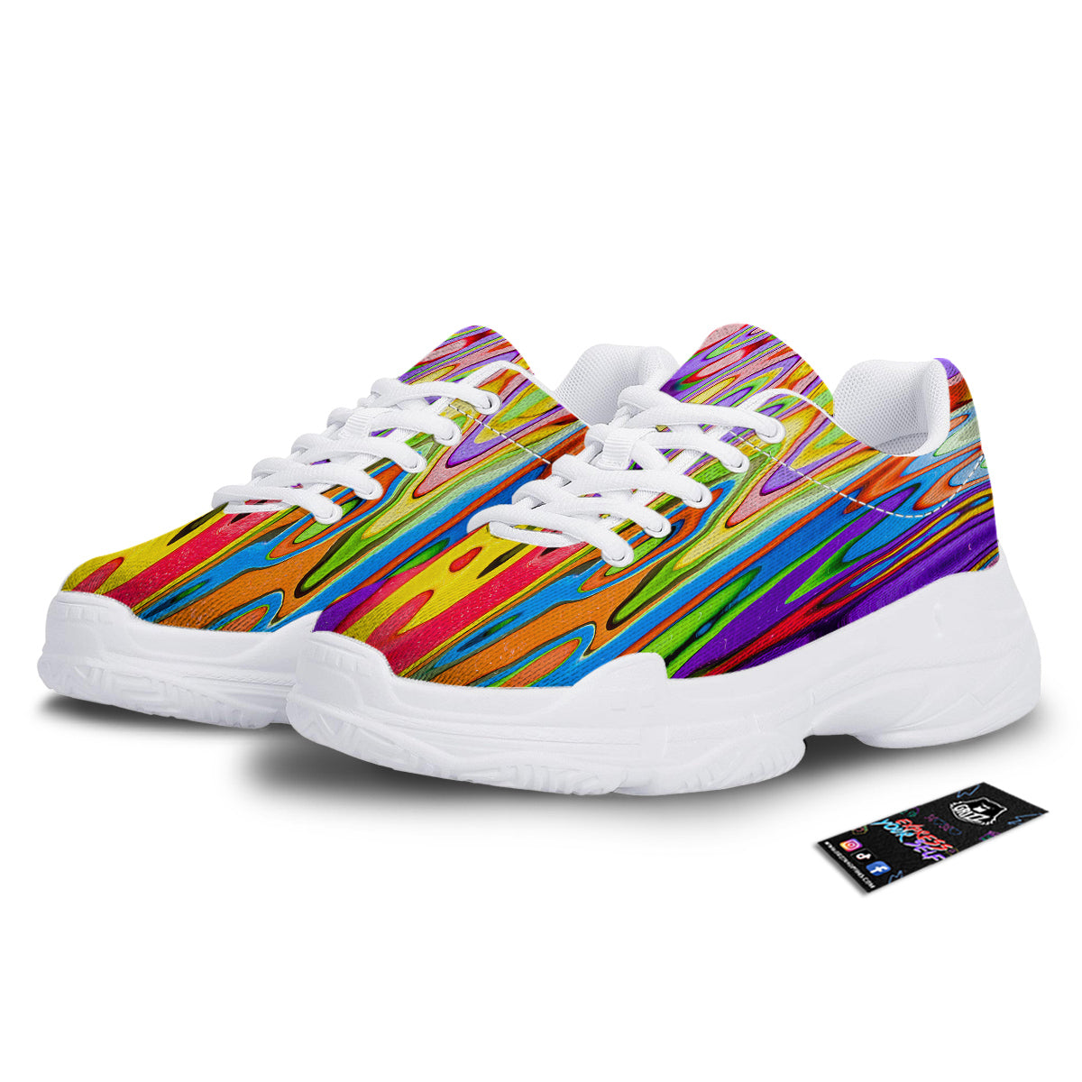Psychedelic Colorful Print White Chunky Shoes-grizzshop