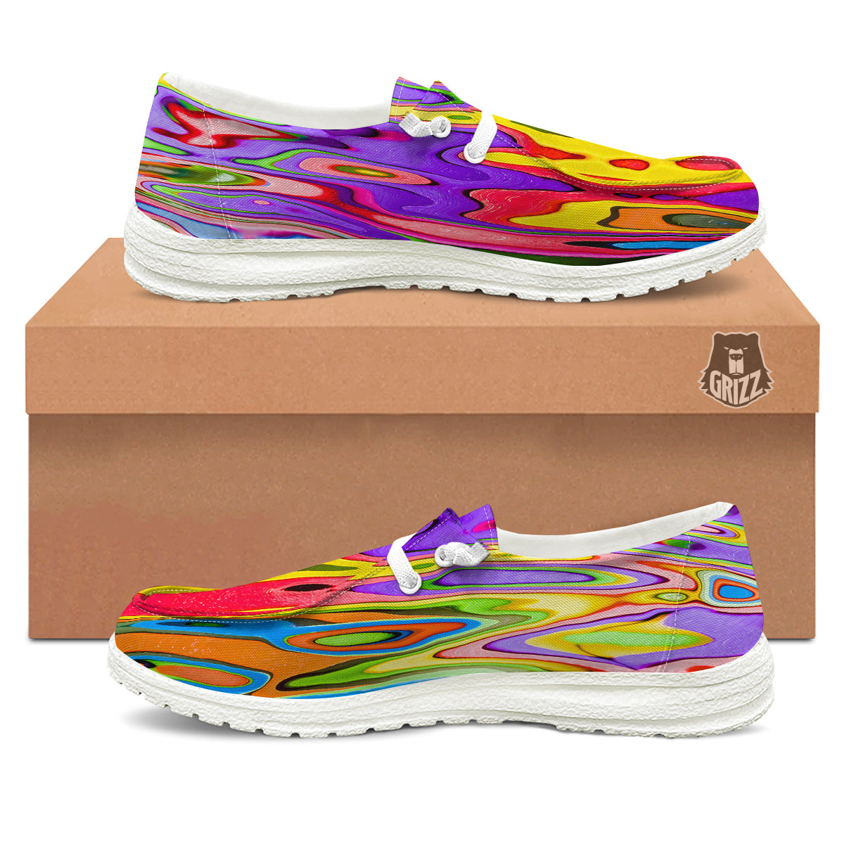 Psychedelic Colorful Print White Loafers-grizzshop