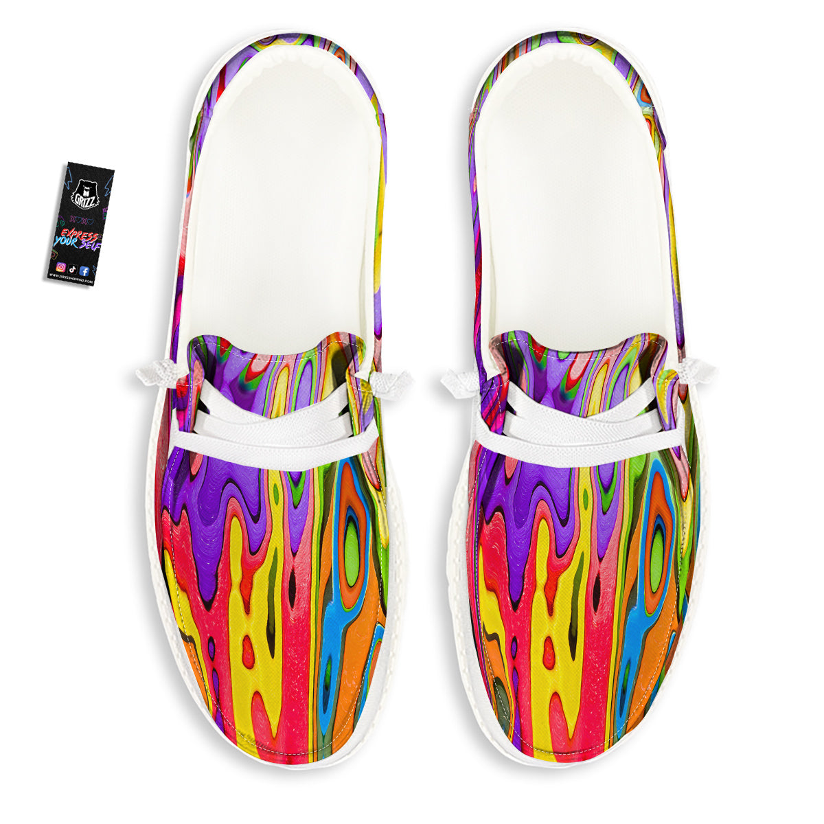 Psychedelic Colorful Print White Loafers-grizzshop