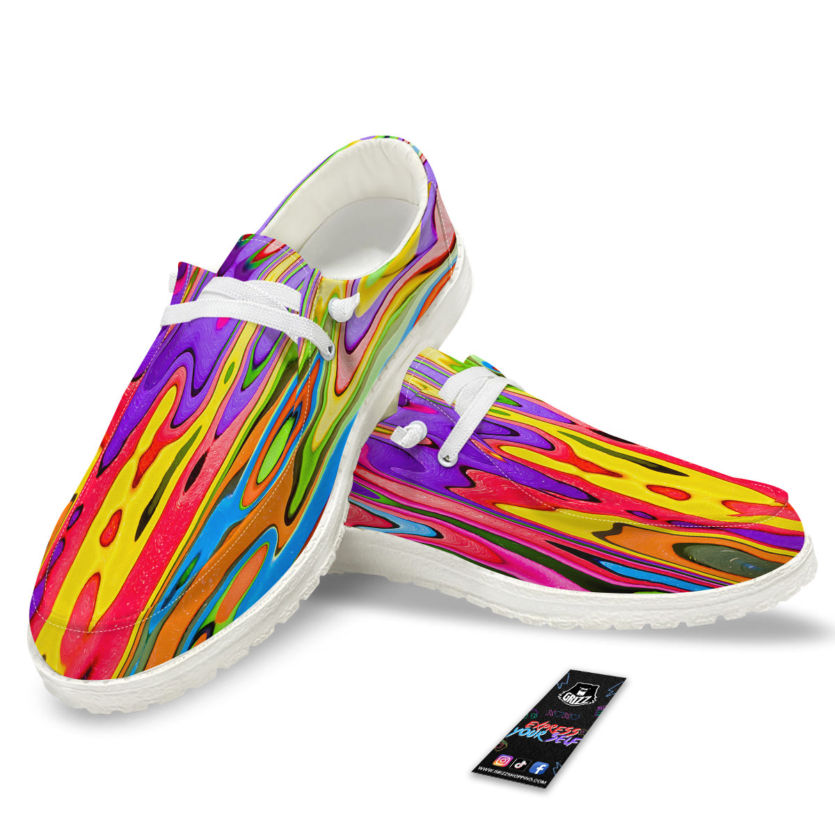 Psychedelic Colorful Print White Loafers-grizzshop