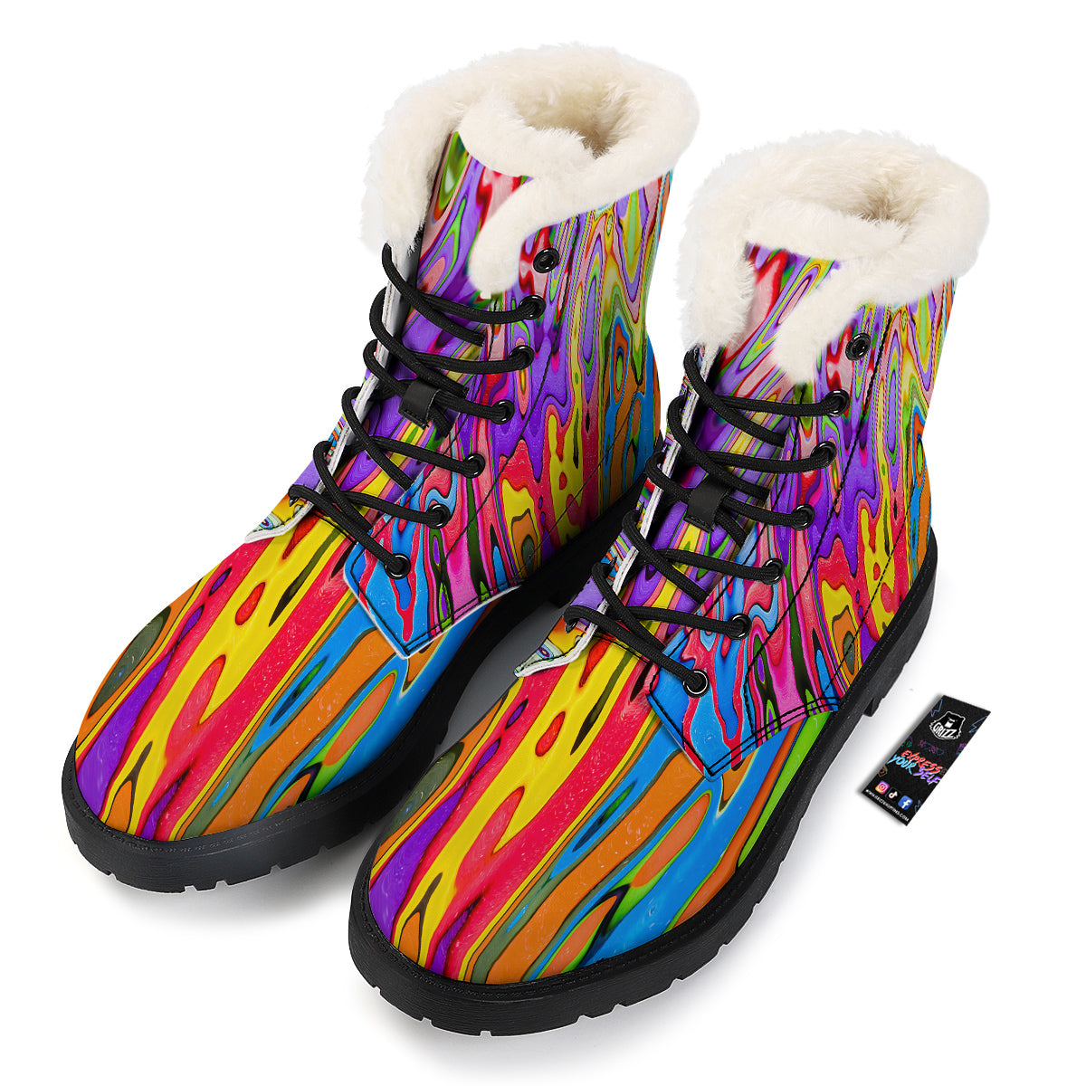 Psychedelic Colorful Print Winter Boots-grizzshop
