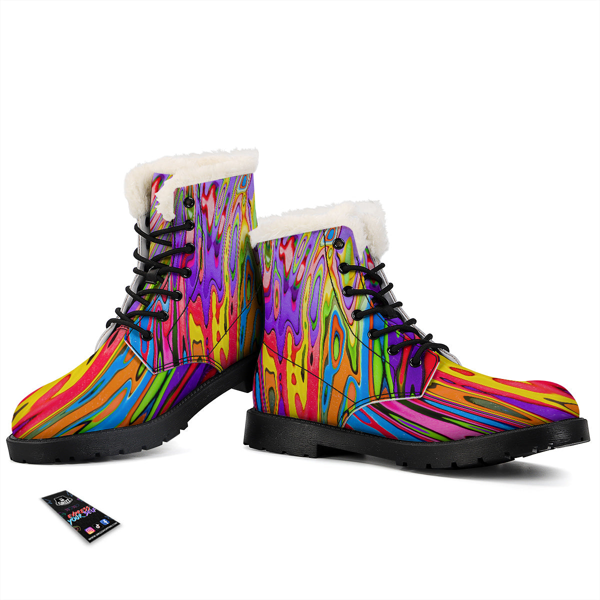 Psychedelic Colorful Print Winter Boots-grizzshop