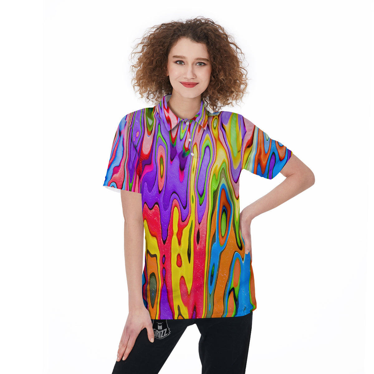 Psychedelic Colorful Print Women's Golf Shirts-grizzshop