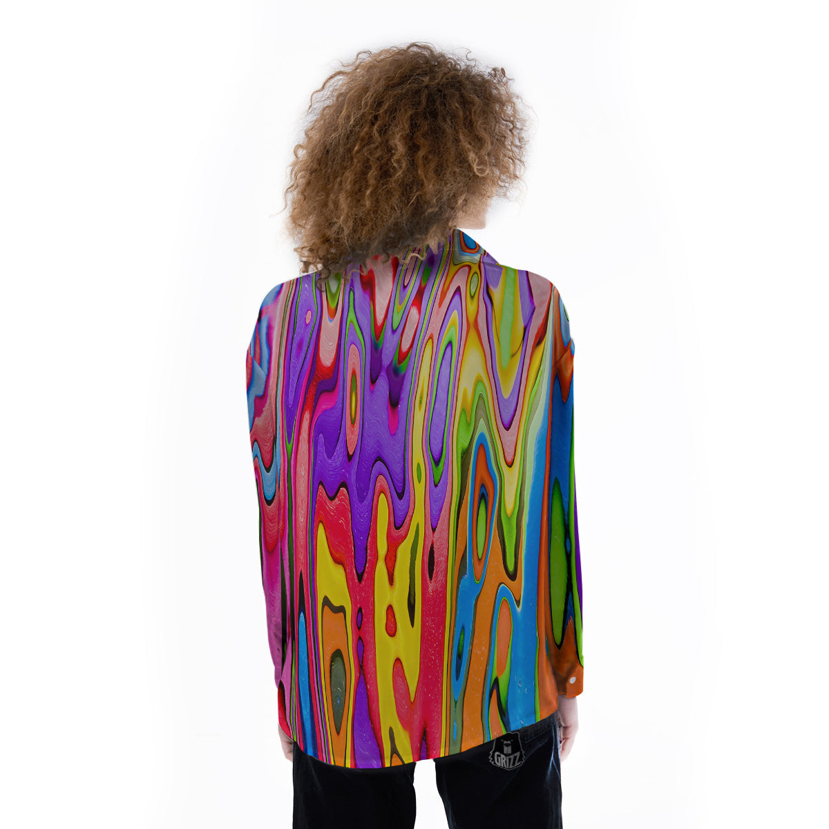 Psychedelic Colorful Print Women's Long Sleeve Shirts-grizzshop