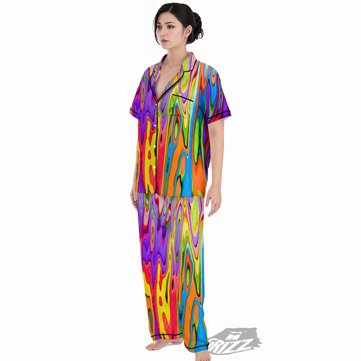 Psychedelic Colorful Print Women's Pajamas Set-grizzshop