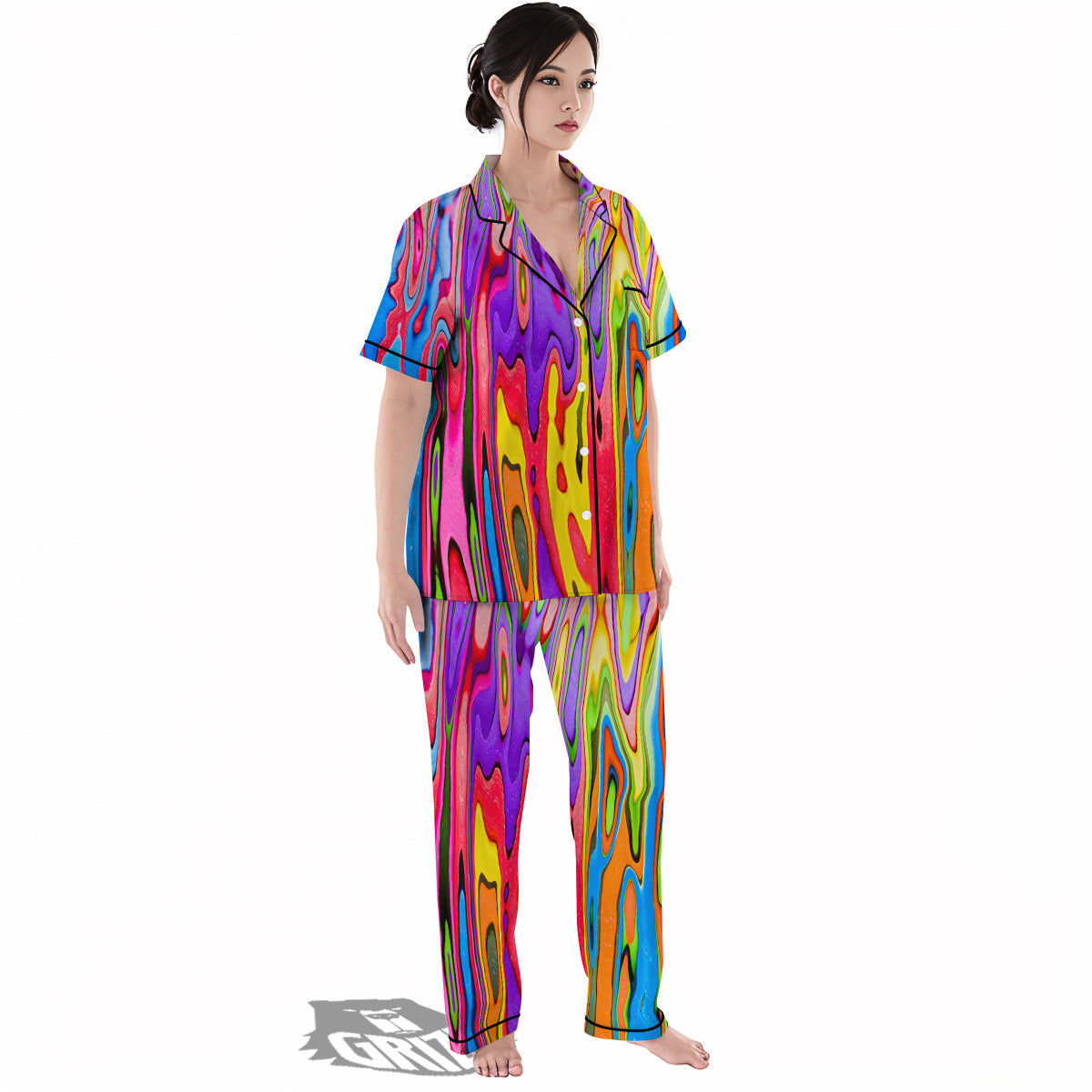 Psychedelic Colorful Print Women's Pajamas Set-grizzshop