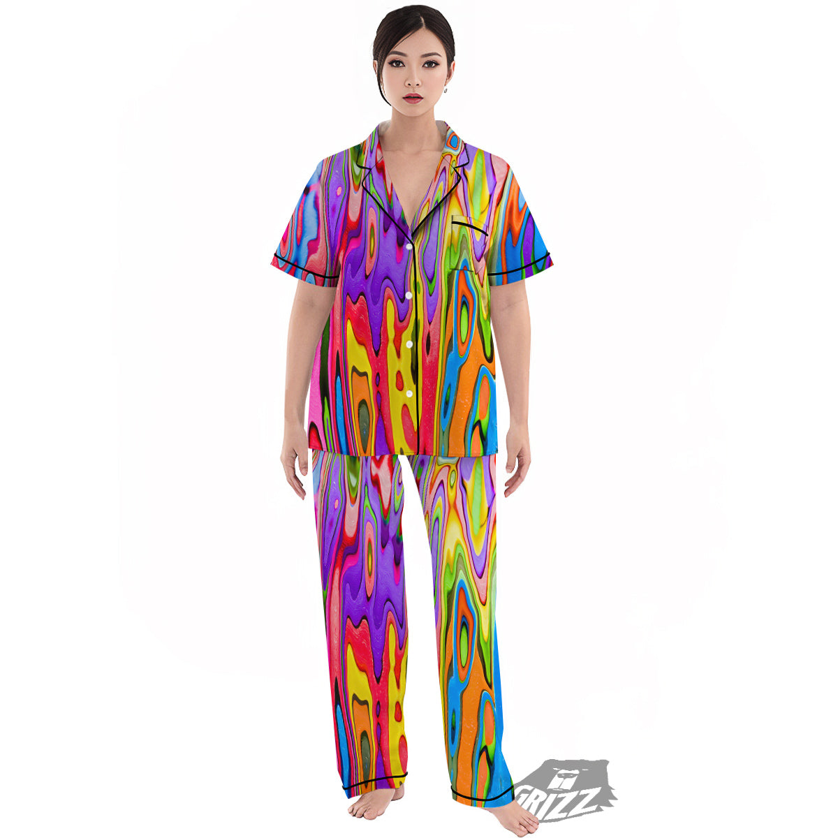 Psychedelic Colorful Print Women's Pajamas Set-grizzshop