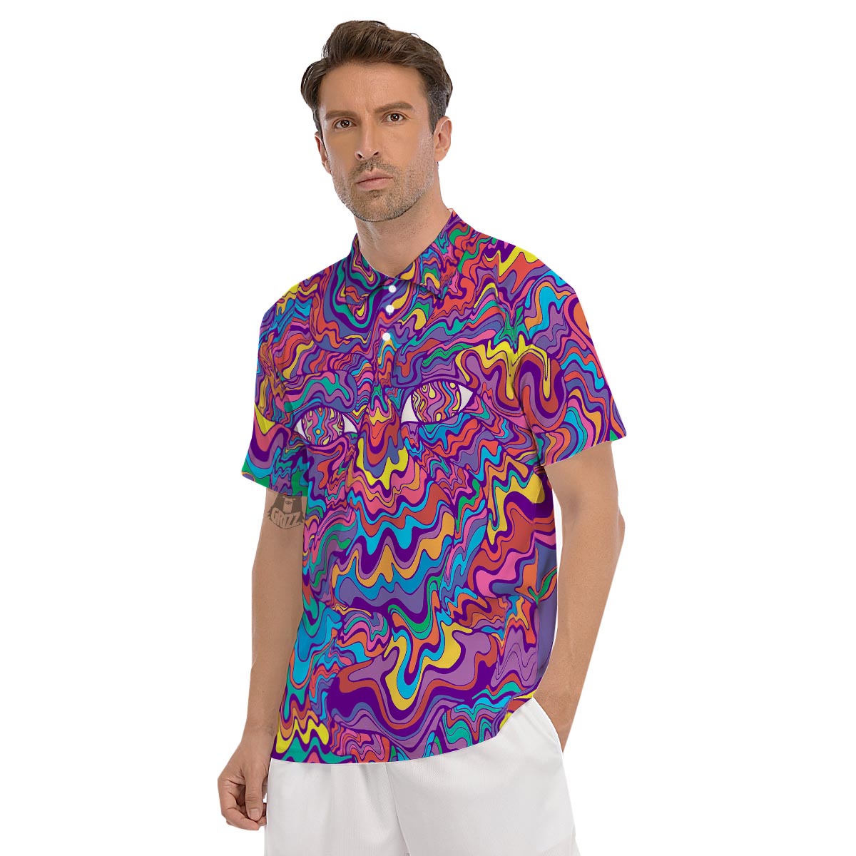 Psychedelic Face Men's Golf Shirts-grizzshop