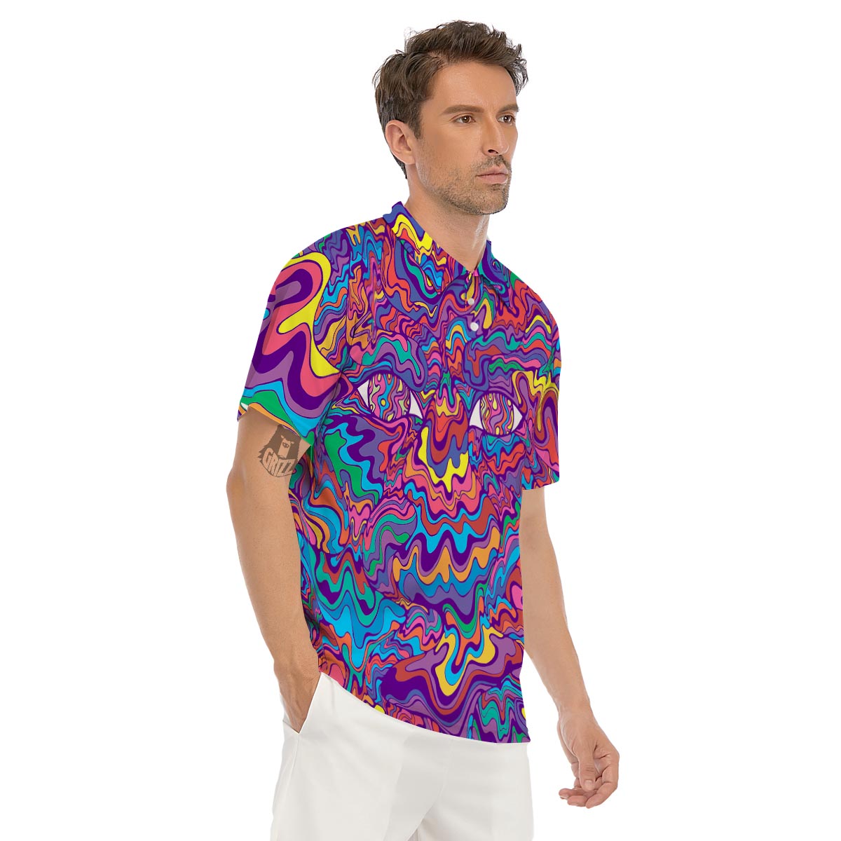 Psychedelic Face Men's Golf Shirts-grizzshop