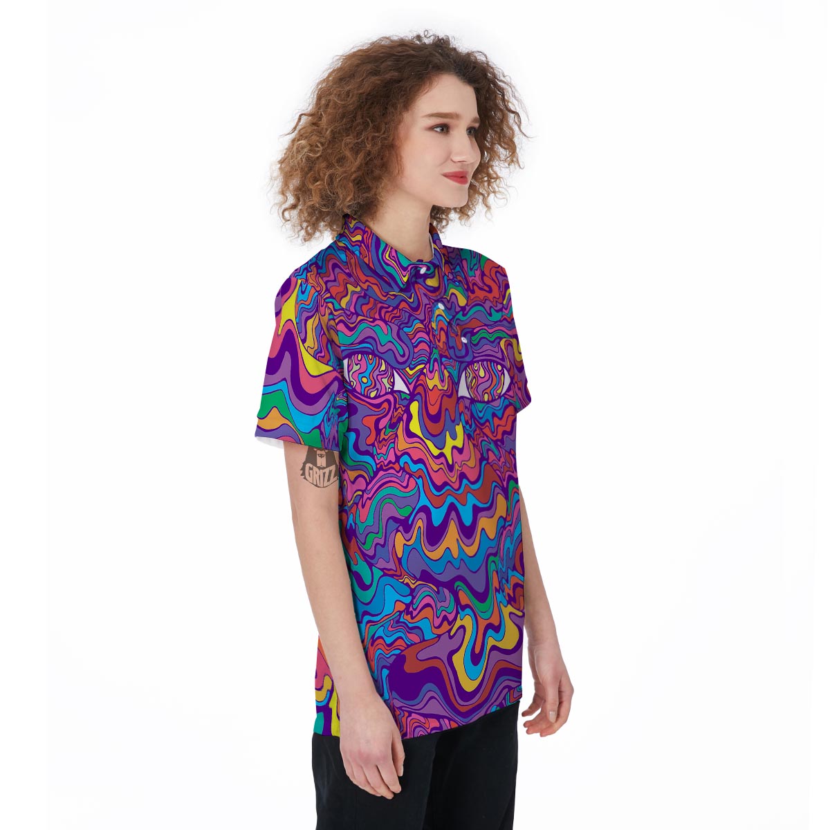 Psychedelic Face Women's Golf Shirts-grizzshop
