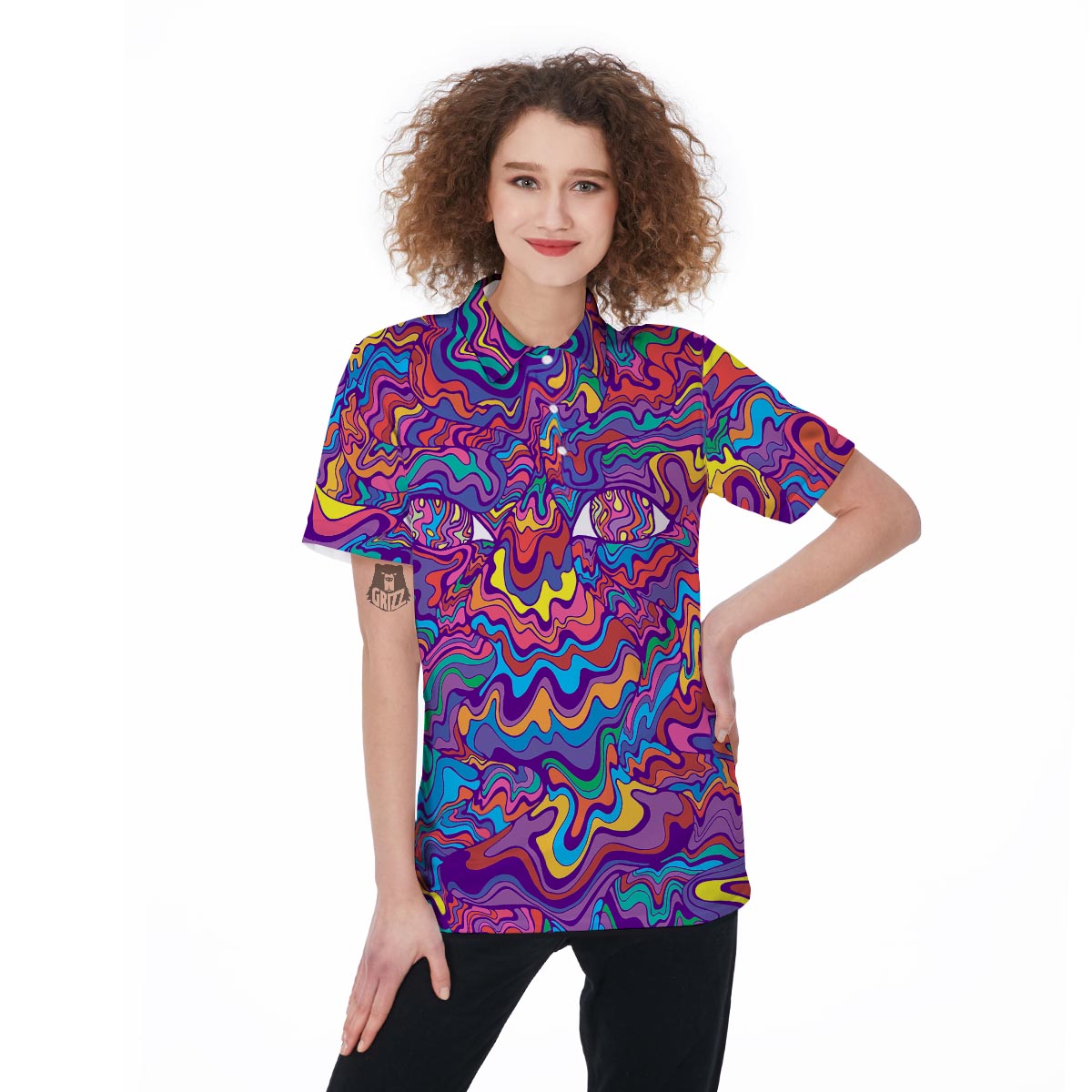 Psychedelic Face Women's Golf Shirts-grizzshop