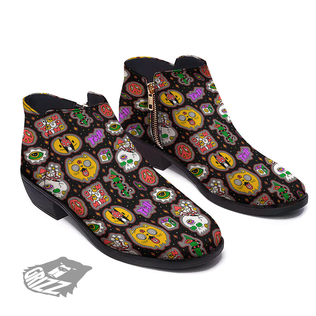 Psychedelic Funny Crazy Colorful Print Pattern Ankle Boots-grizzshop