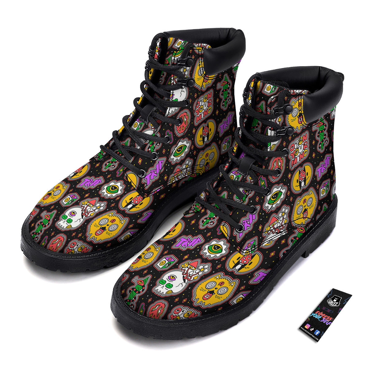 Psychedelic Funny Crazy Colorful Print Pattern Boots-grizzshop