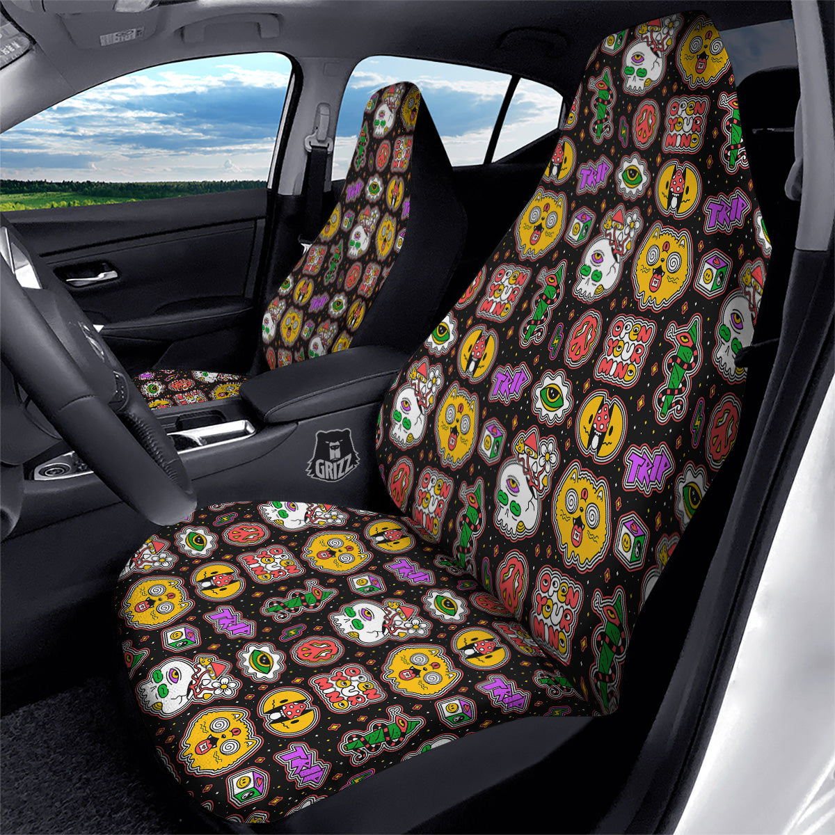 Psychedelic Funny Crazy Colorful Print Pattern Car Seat Covers-grizzshop