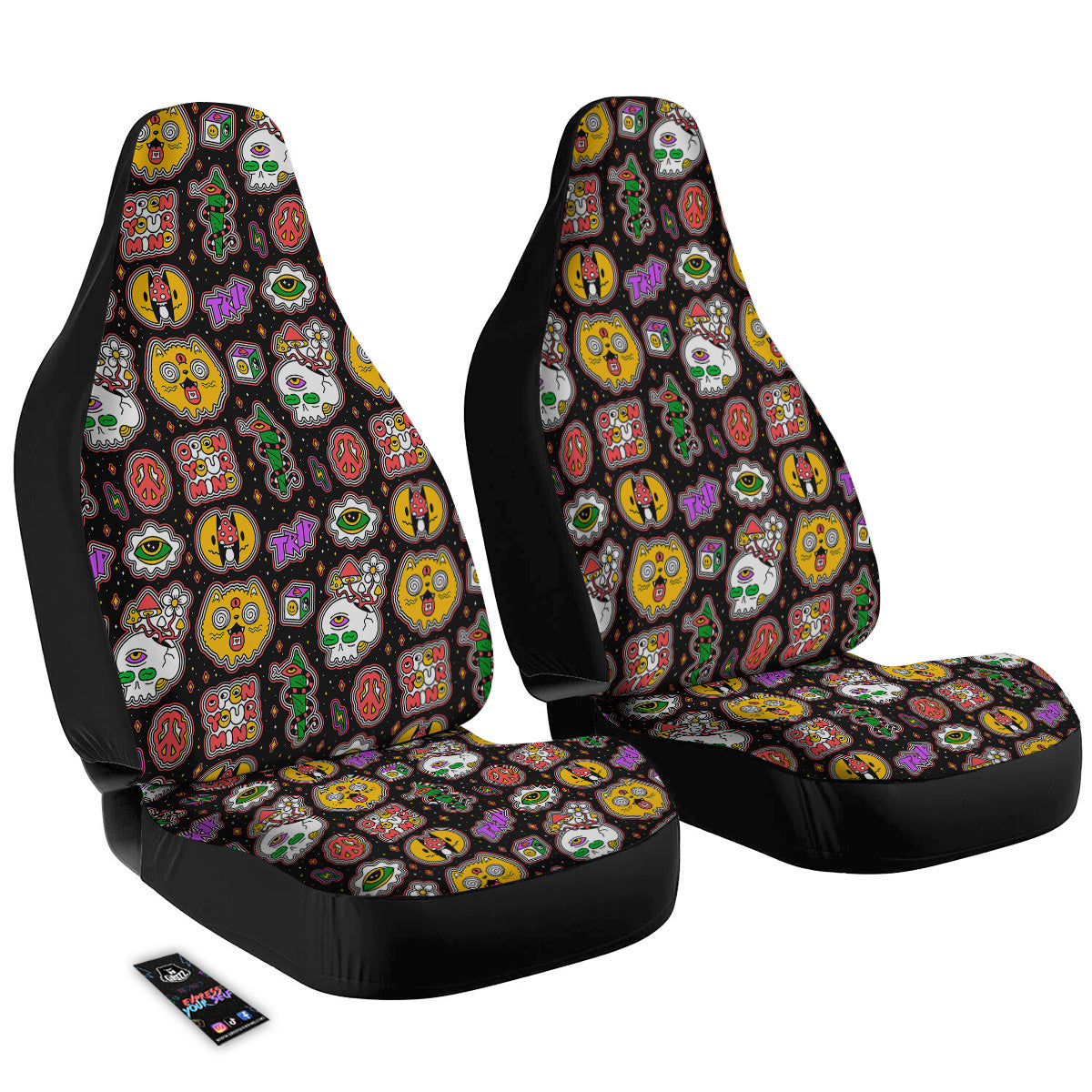 Psychedelic Funny Crazy Colorful Print Pattern Car Seat Covers-grizzshop