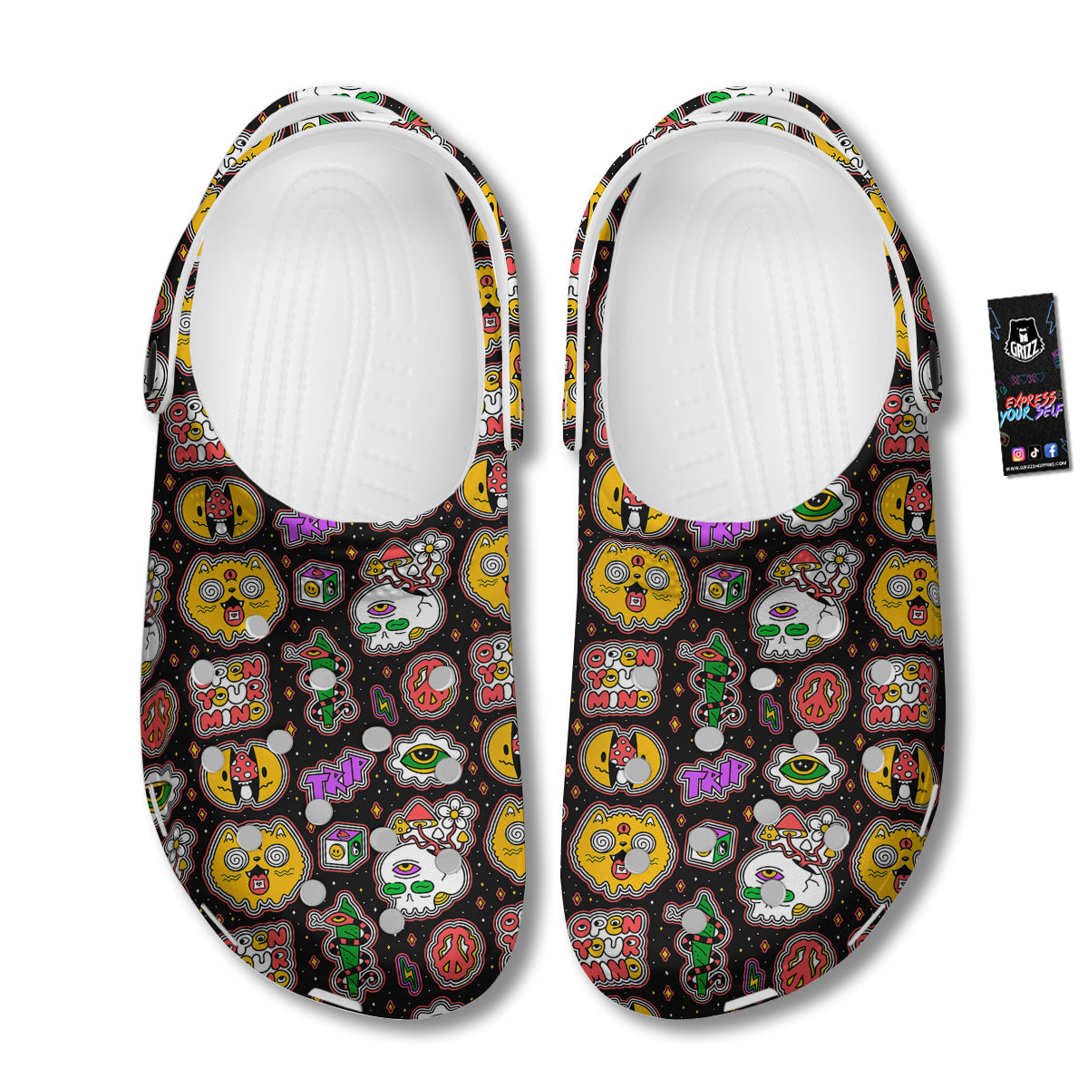 Psychedelic Funny Crazy Colorful Print Pattern Clog-grizzshop