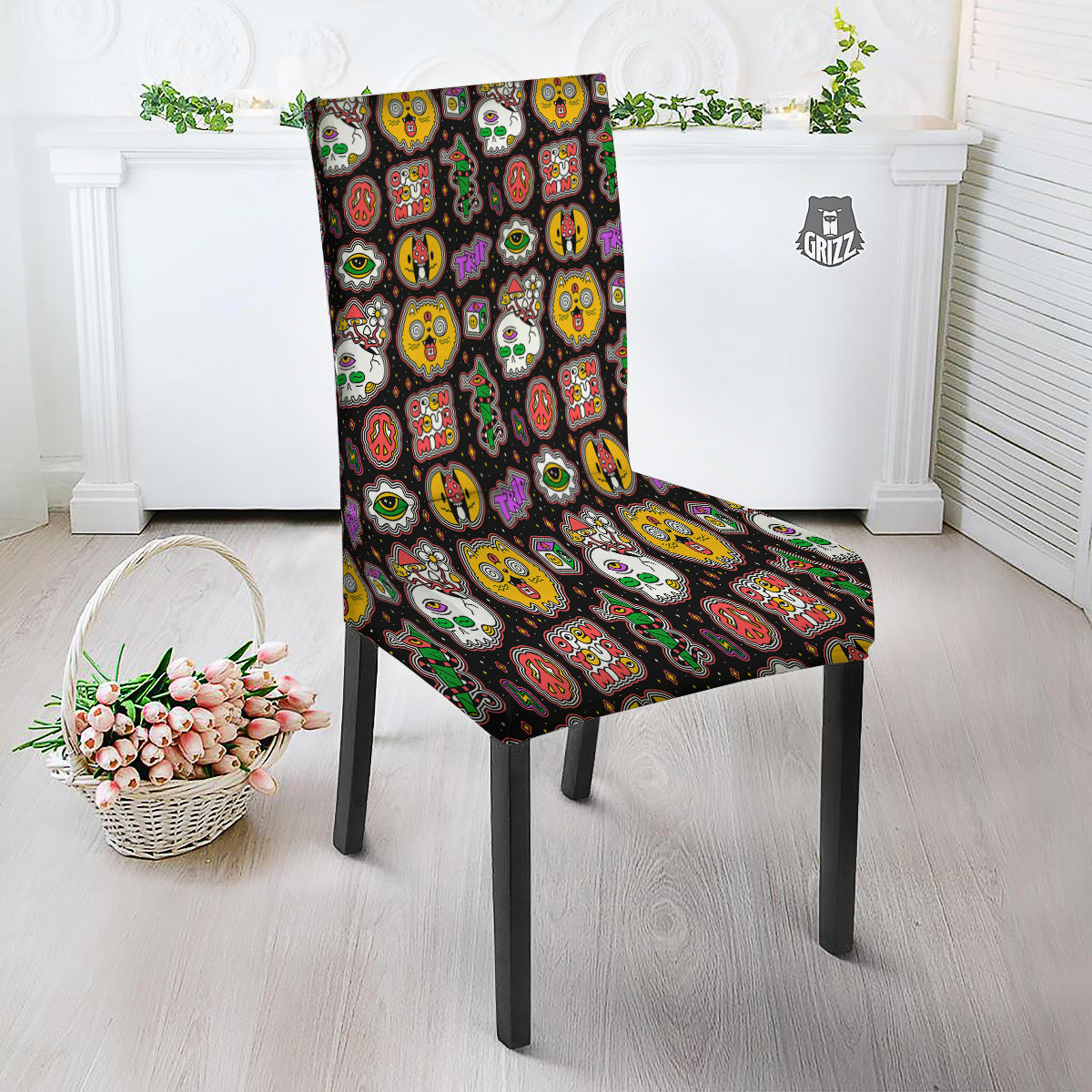 Psychedelic Funny Crazy Colorful Print Pattern Dining Chair Slipcover-grizzshop