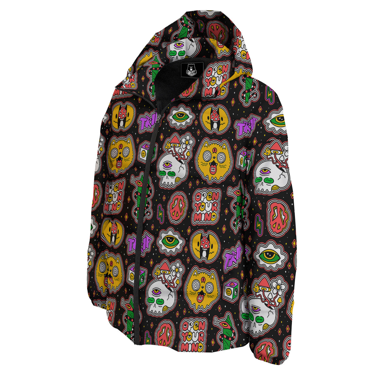 Psychedelic Funny Crazy Colorful Print Pattern Down Jacket-grizzshop