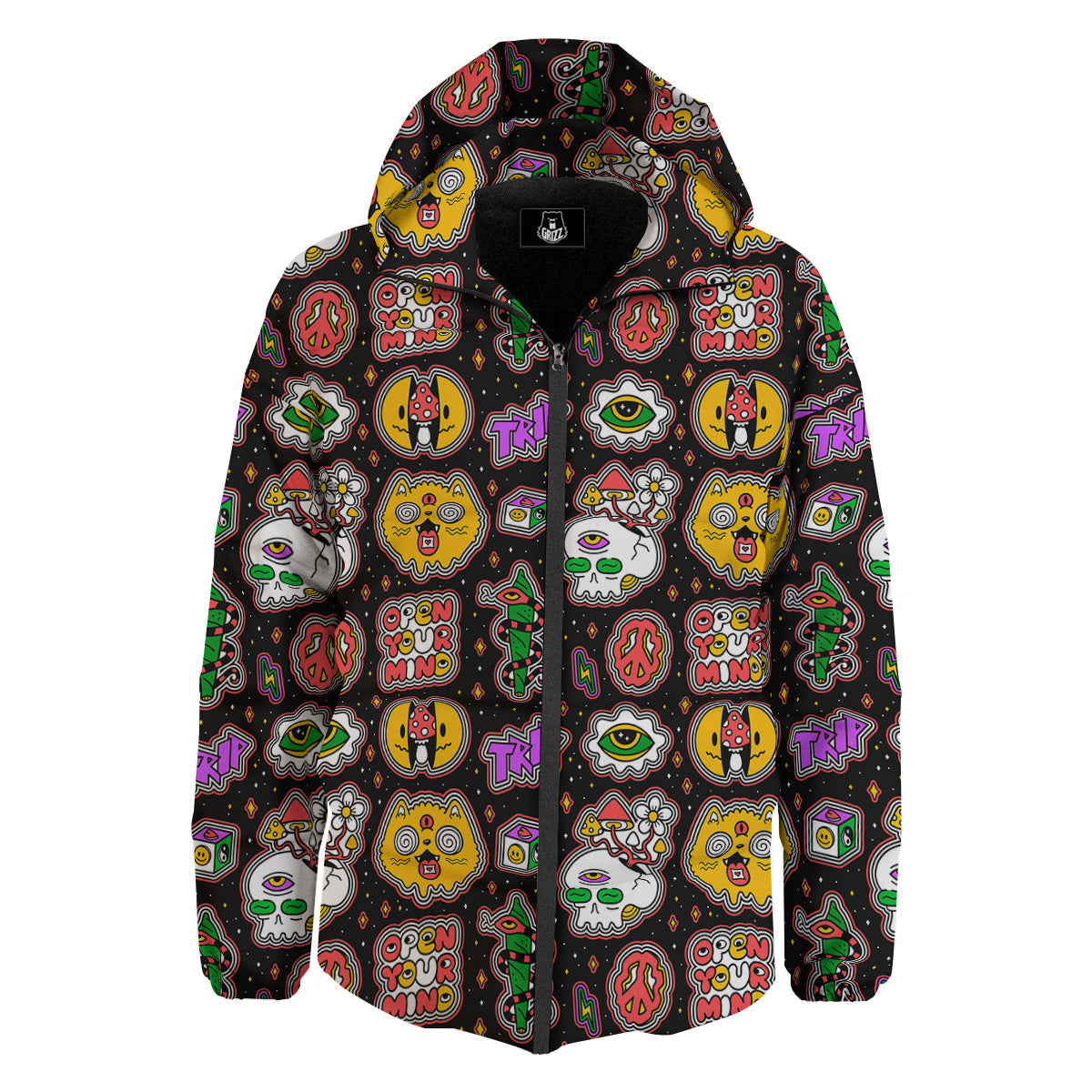 Psychedelic Funny Crazy Colorful Print Pattern Down Jacket-grizzshop