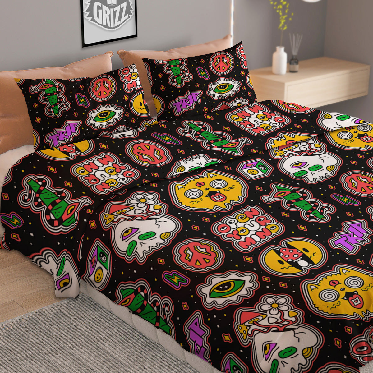 Psychedelic Funny Crazy Colorful Print Pattern Duvet Cover Bedding Set