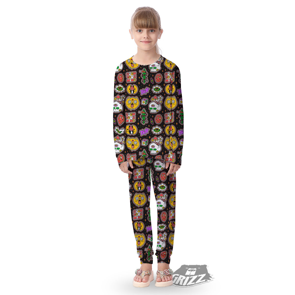 Psychedelic Funny Crazy Colorful Print Pattern Kid's Pajamas-grizzshop