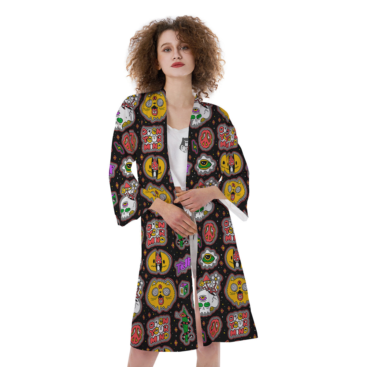 Psychedelic Funny Crazy Colorful Print Pattern Kimono-grizzshop