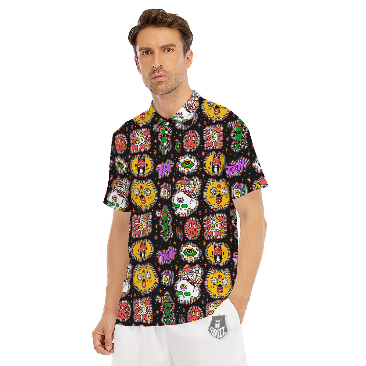 Psychedelic Funny Crazy Colorful Print Pattern Men's Golf Shirts-grizzshop
