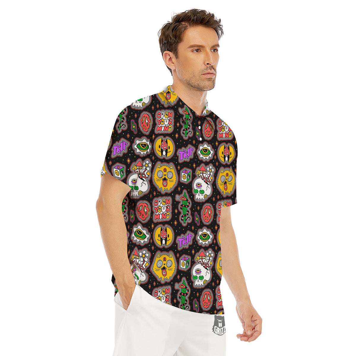 Psychedelic Funny Crazy Colorful Print Pattern Men's Golf Shirts-grizzshop