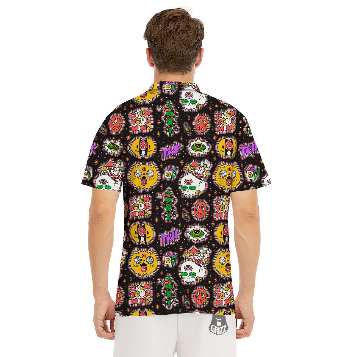 Psychedelic Funny Crazy Colorful Print Pattern Men's Golf Shirts-grizzshop
