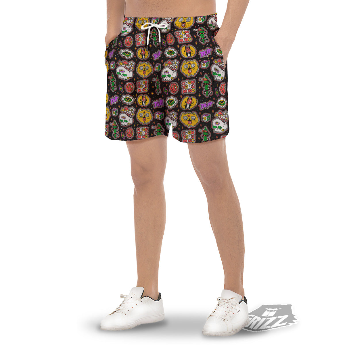 Psychedelic Funny Crazy Colorful Print Pattern Men's Gym Shorts-grizzshop