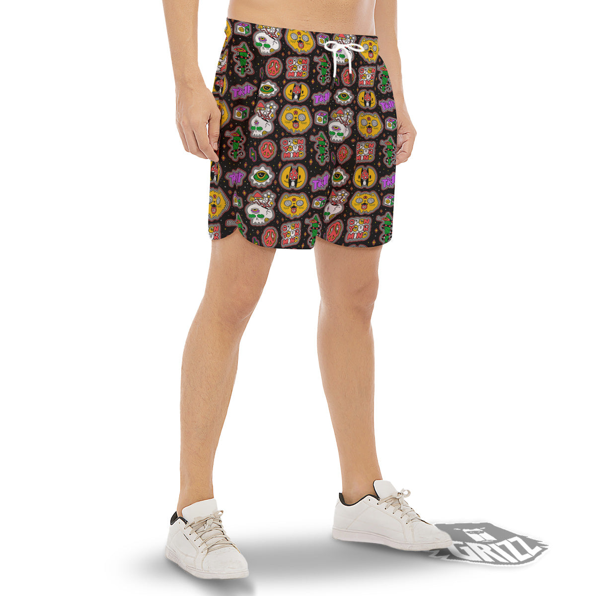 Psychedelic Funny Crazy Colorful Print Pattern Men's Gym Shorts-grizzshop