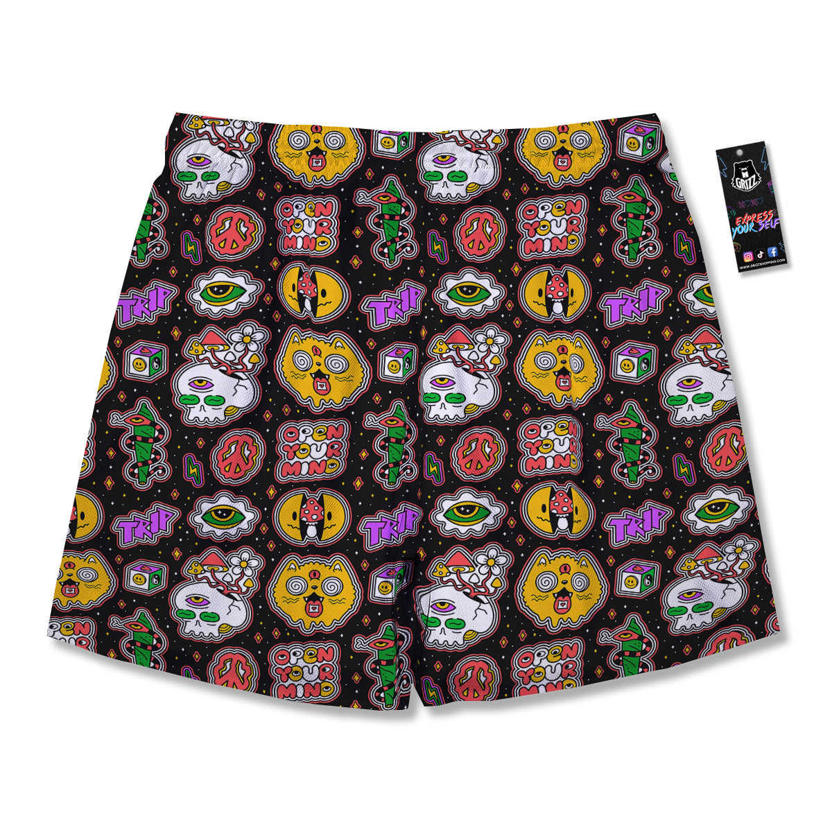Psychedelic Funny Crazy Colorful Print Pattern Men's Running Shorts-grizzshop