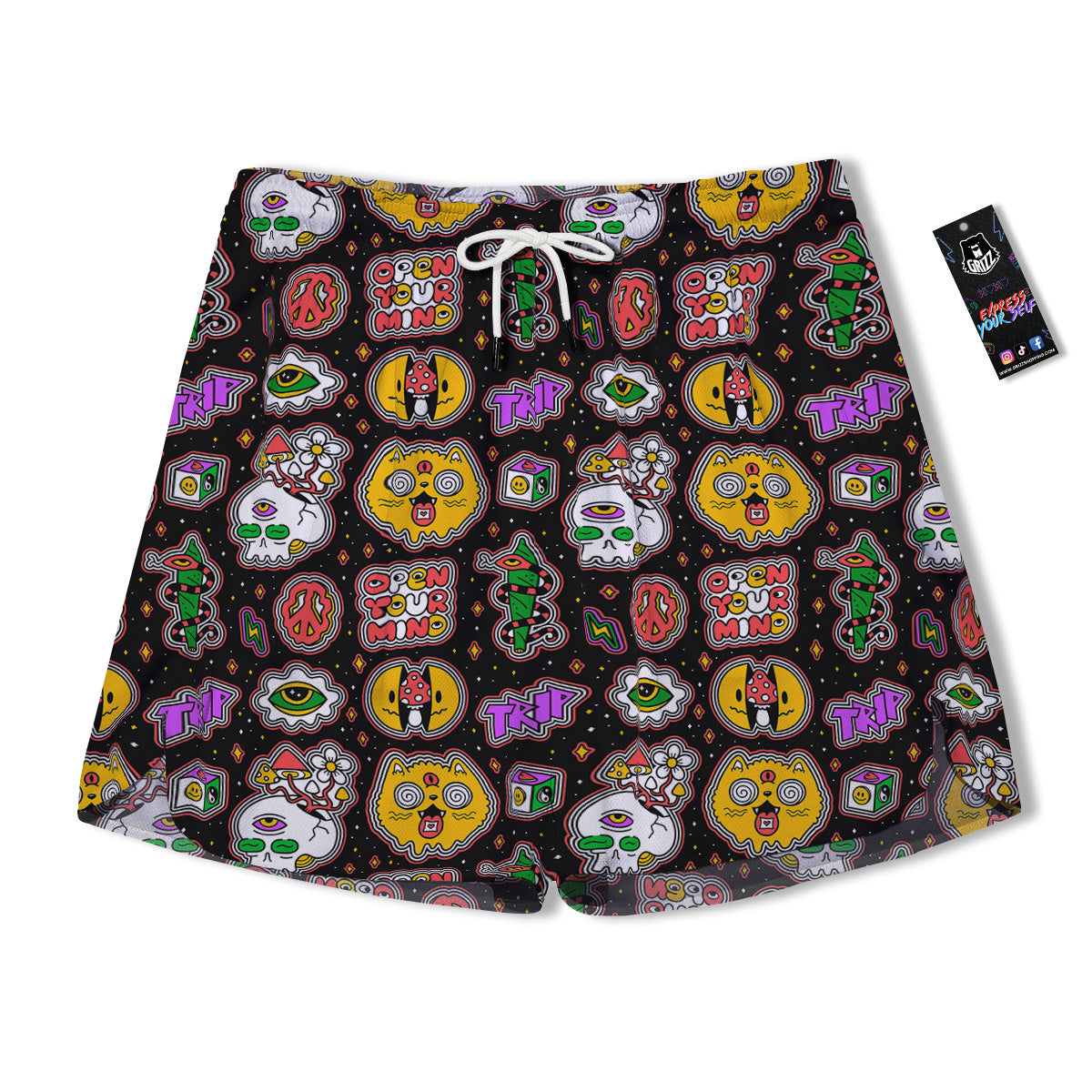 Psychedelic Funny Crazy Colorful Print Pattern Men's Running Shorts-grizzshop